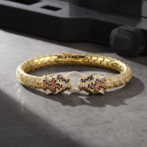 18 Kt Yellow Gold Python Head Snake Handmade Men's Bracelet 60 Gms