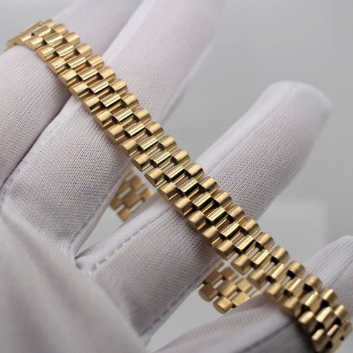 18 Kt Yellow Gold Rolex Link Handmade Men's Bracelet 35 Gms - Image 3