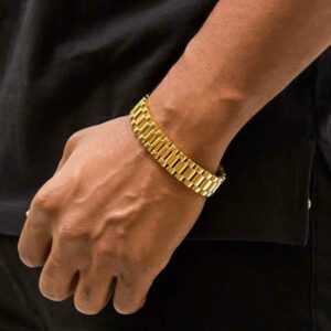 18 Kt Yellow Gold Rolex Link Handmade Men's Bracelet 35 Gms