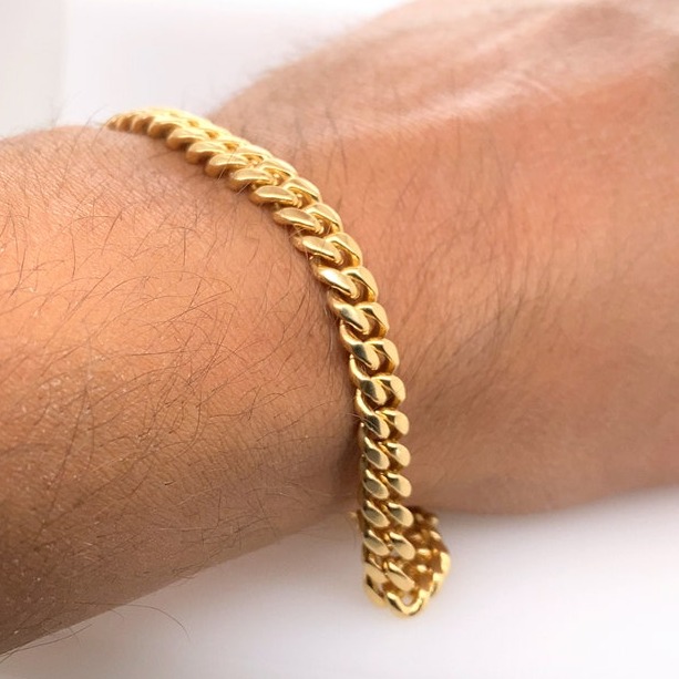 18 Kt Yellow Gold Curb Cuban Chain Men's Bracelet 40 Gms
