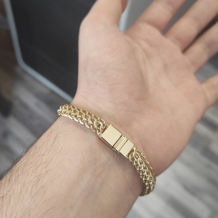 18 Kt Yellow Gold Foxtail Chain Handmade Men's Bracelet 30 Gms - Image 2