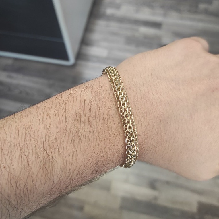 18 Kt Yellow Gold Foxtail Chain Handmade Men's Bracelet 30 Gms