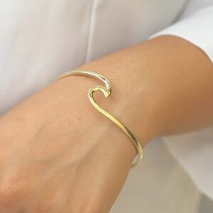18 Kt Yellow Gold Wave Arm Cuff Handmade Bracelet Bangle 20 Gms