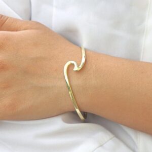 18 Kt Yellow Gold Wave Arm Cuff Handmade Bracelet Bangle 20 Gms