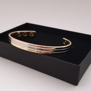 18 Kt White Rose & Yellow Gold Three Tone Cuff Bracelet Bangle 7.5 MM