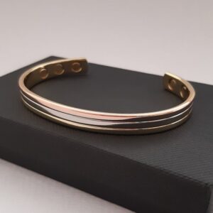 18 Kt White Rose & Yellow Gold Three Tone Cuff Bracelet Bangle 7.5 MM