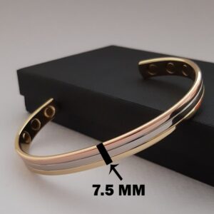 18 Kt White Rose & Yellow Gold Three Tone Cuff Bracelet Bangle 7.5 MM