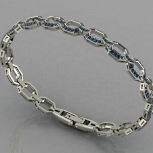18 Kt White Gold Blue Cubic Zirconia CZ Unisex Vintage Bracelet