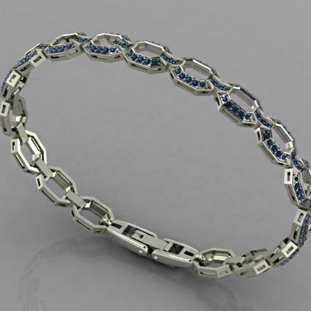 18 Kt White Gold Blue Cubic Zirconia CZ Unisex Vintage Bracelet - Image 2