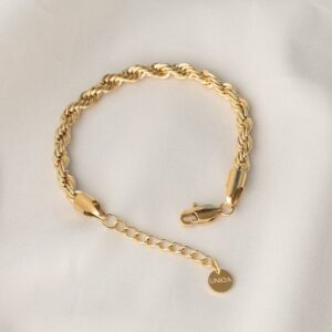 18 Kt Yellow Gold Italian Rope Chain Stack Bracelet Bangle Wide 5 MM