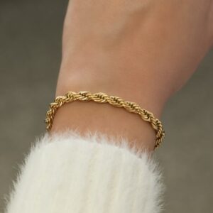 18 Kt Yellow Gold Italian Rope Chain Stack Bracelet Bangle Wide 5 MM