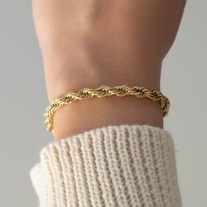 18 Kt Yellow Gold Italian Rope Chain Stack Bracelet Bangle Wide 5 MM