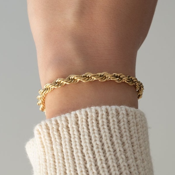 18 Kt Yellow Gold Italian Rope Chain Stack Bracelet Bangle Wide 5 MM