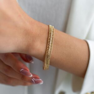 18 Kt Solid Yellow Gold Double Curb Chain Bracelet Bangle Wide 8MM