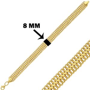18 Kt Solid Yellow Gold Double Curb Chain Bracelet Bangle Wide 8MM