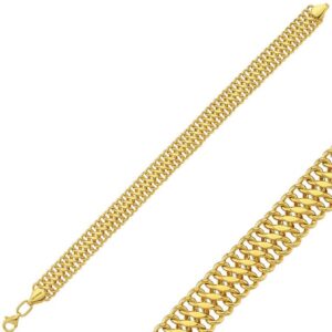 18 Kt Solid Yellow Gold Double Curb Chain Bracelet Bangle Wide 8MM