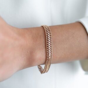 18 Kt Solid Yellow Gold Double Curb Chain Bracelet Bangle Wide 8MM