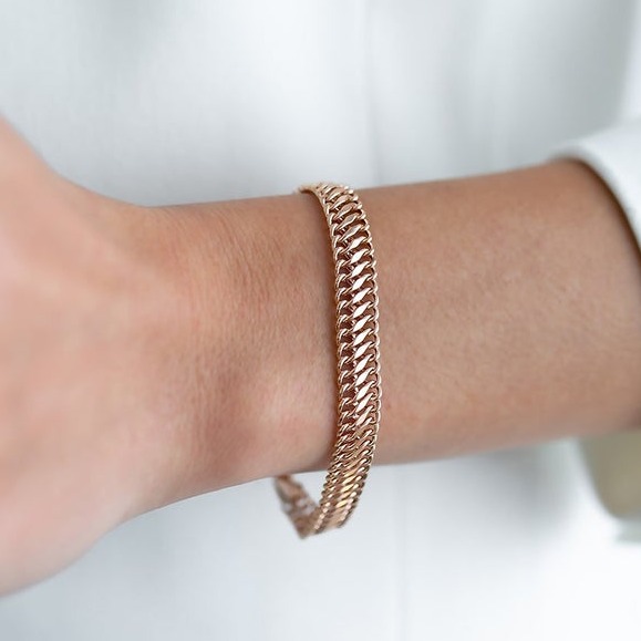 18 Kt Solid Yellow Gold Double Curb Chain Bracelet Bangle Wide 8MM - Image 2