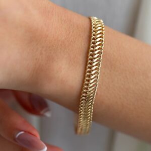 18 Kt Solid Yellow Gold Double Curb Chain Bracelet Bangle Wide 8MM