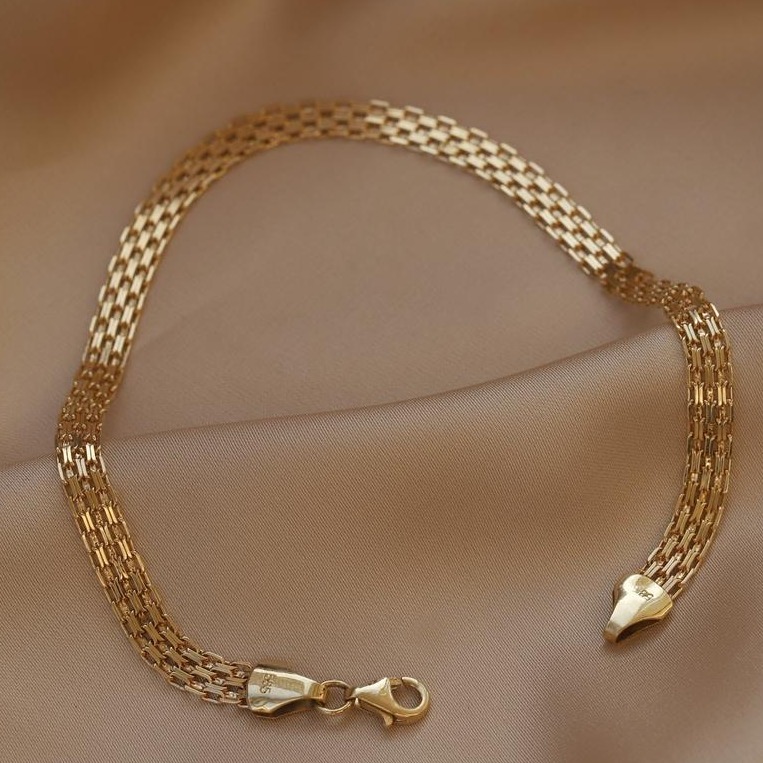 18 Kt Yellow Gold Bismarck Curb Chain Stack Link Bracelet Bangle 4 MM - Image 4
