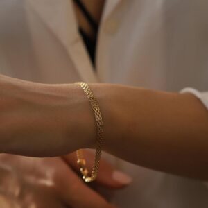 18 Kt Yellow Gold Bismarck Curb Chain Stack Link Bracelet Bangle 4 MM