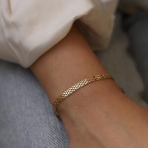 18 Kt Yellow Gold Bismarck Curb Chain Stack Link Bracelet Bangle 4 MM