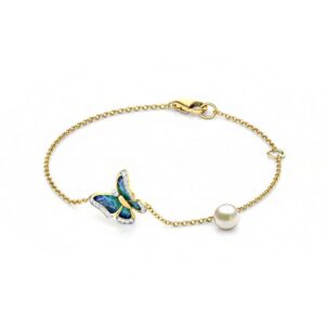 18 kt solid yellow gold chain link butterfly pearl bracelet bangle
