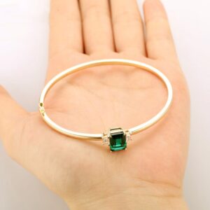 18 kt yellow gold 4 ct lab created emerald women's bracelet bangle