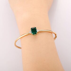 18 kt yellow gold 4 ct lab created emerald women's bracelet bangle