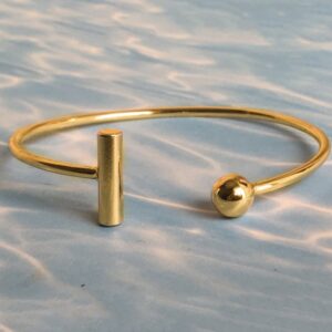 18 Kt Yellow Gold Bar And Ball Open Cuff Women's Bracelet Bangle 14g