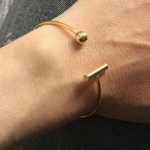 18 Kt Yellow Gold Bar And Ball Open Cuff Women's Bracelet Bangle 14g