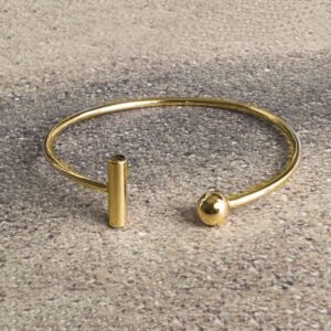 18 Kt Yellow Gold Bar And Ball Open Cuff Women's Bracelet Bangle 14g