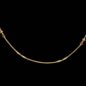 22 Kt Yellow Gold Necklace Curb Multi Color CZ Chain 14 Gram