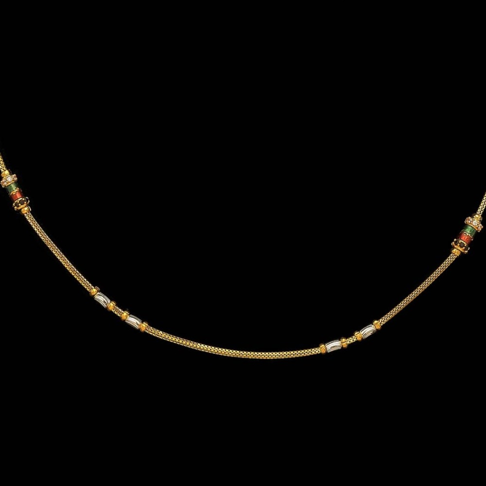 22 Kt Yellow Gold Necklace Curb Multi Color CZ Chain 14 Gram - Image 2