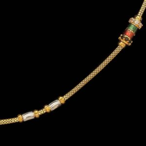 22 Kt Yellow Gold Necklace Curb Multi Color CZ Chain 14 Gram