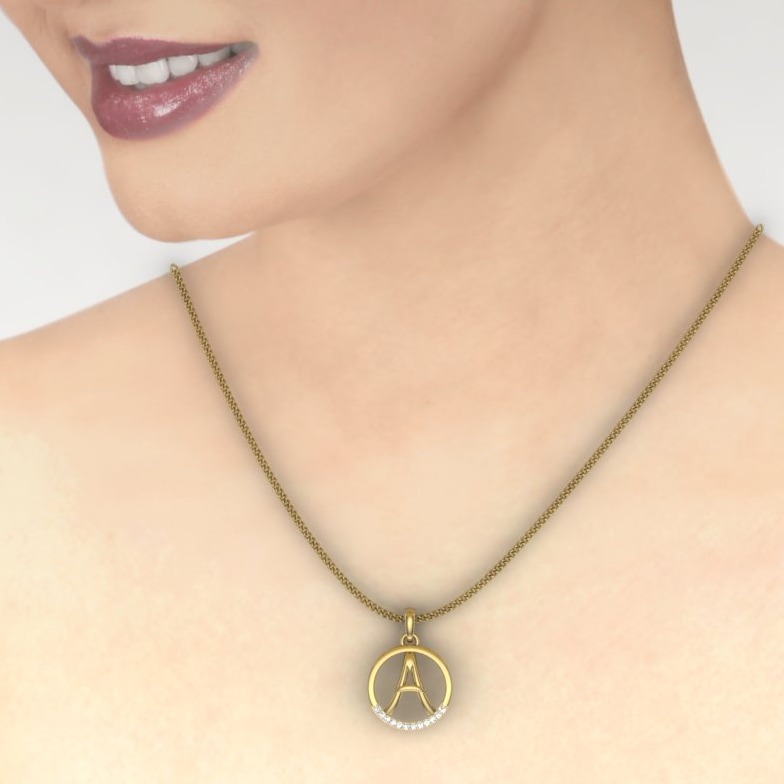 18K Yellow Gold Alphabet - A Diamond Pendant For Women - Image 5