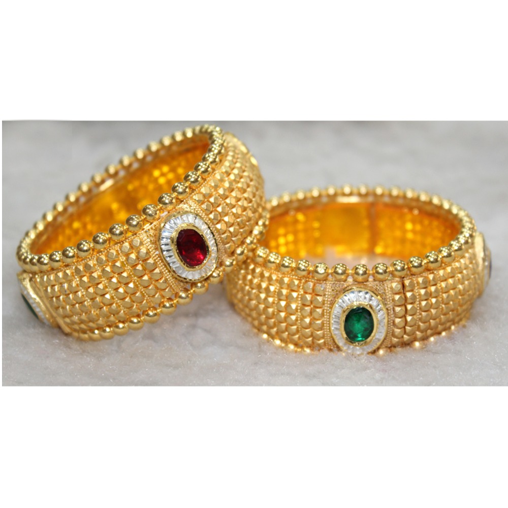 916 Gold Colorful Stone Kada - Image 2