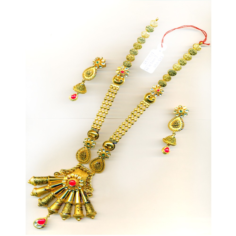 22KT Gold Fancy Design Bridal Long Necklace Set-30