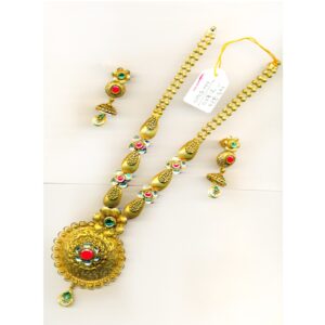 916 Gold Attractive Flower Design Long Bridal Necklace Set-27