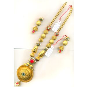 22KT Gold Colorful Flower Design Long Necklace Set-24