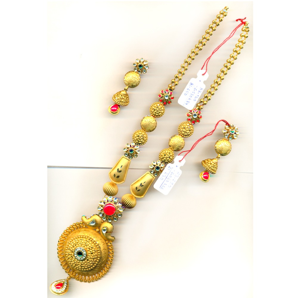 22KT Gold Colorful Flower Design Long Necklace Set-24