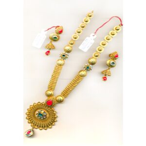 22KT Gold Fancy Red Stone Long-Bridal Necklace Set-23