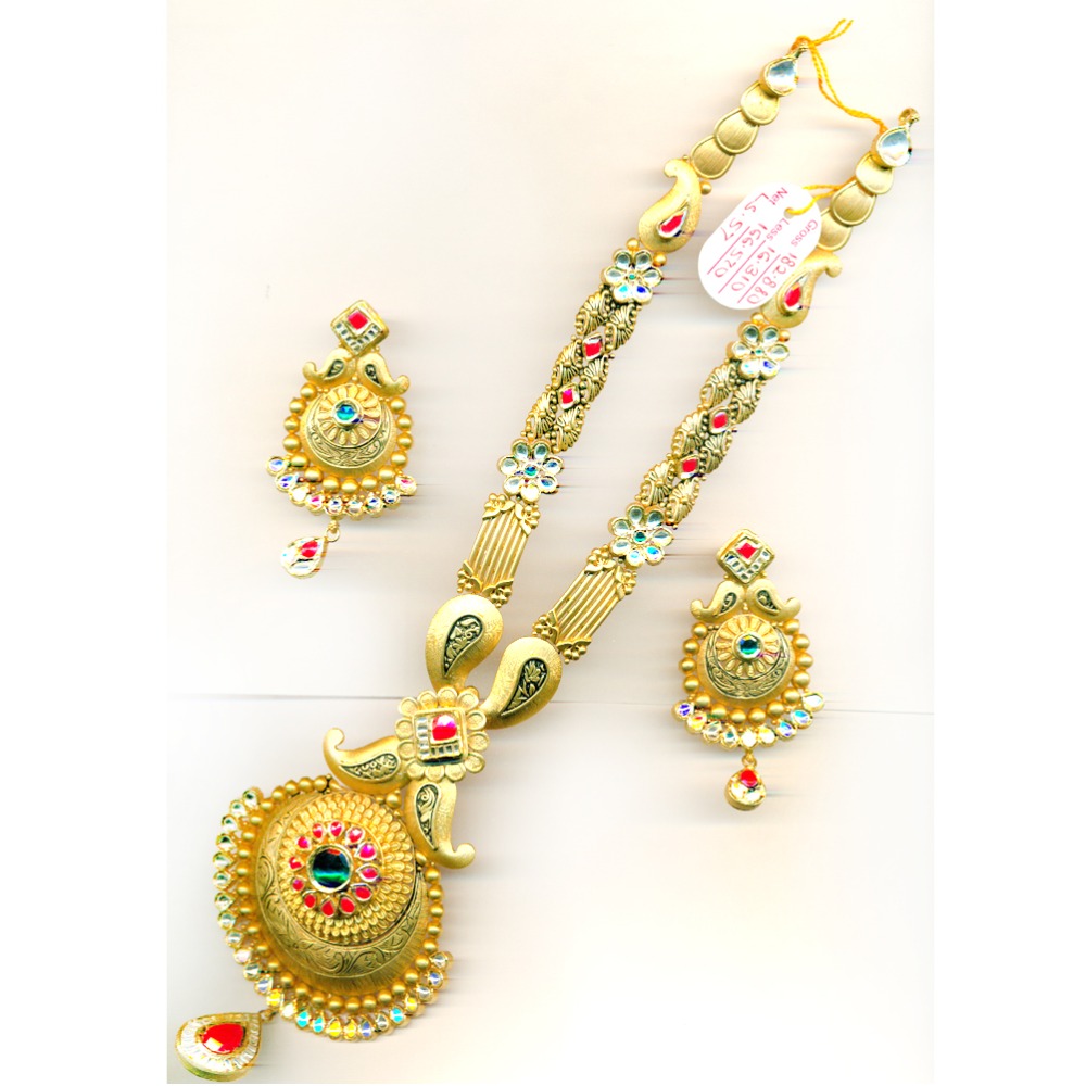 916 Gold Fancy Colorful Long Bridal Necklace Set-22