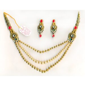 22KT Gold Light Weight Beaded Long Necklace Set-019