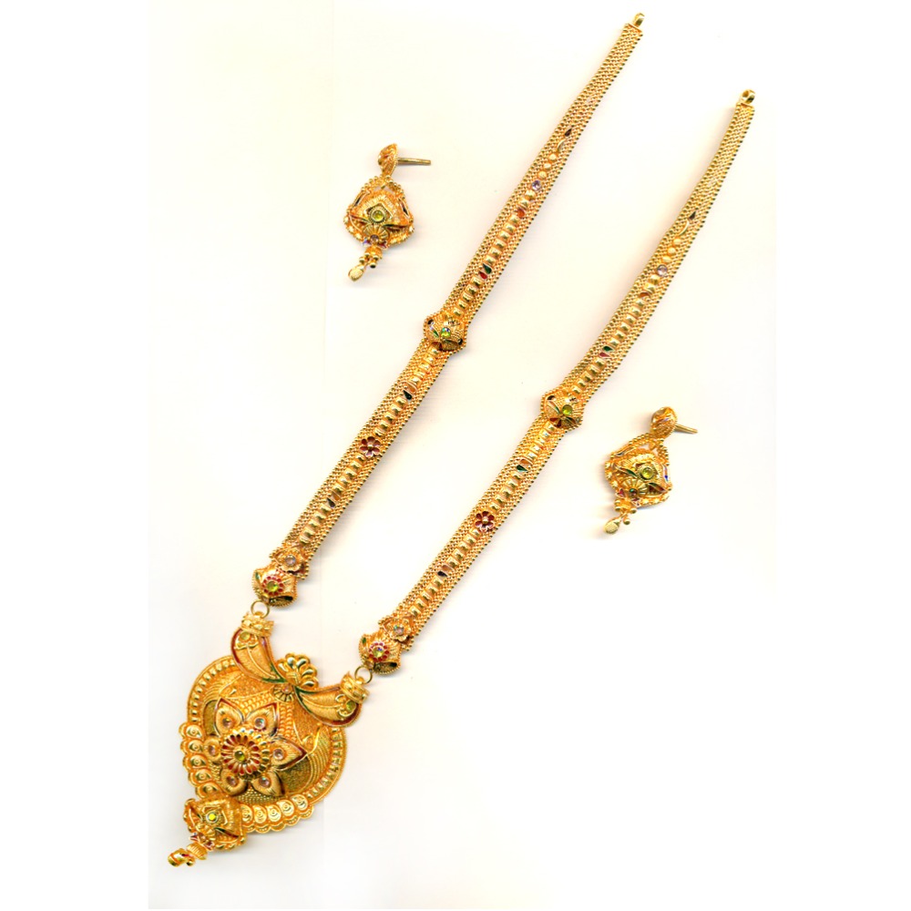 22KT Gold Indian Bridal Long Necklace Set-018