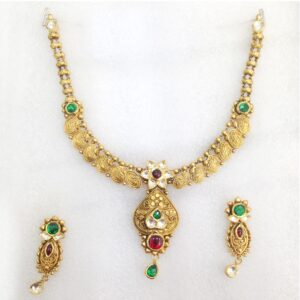 22KT Antique Gold Necklace Set-001