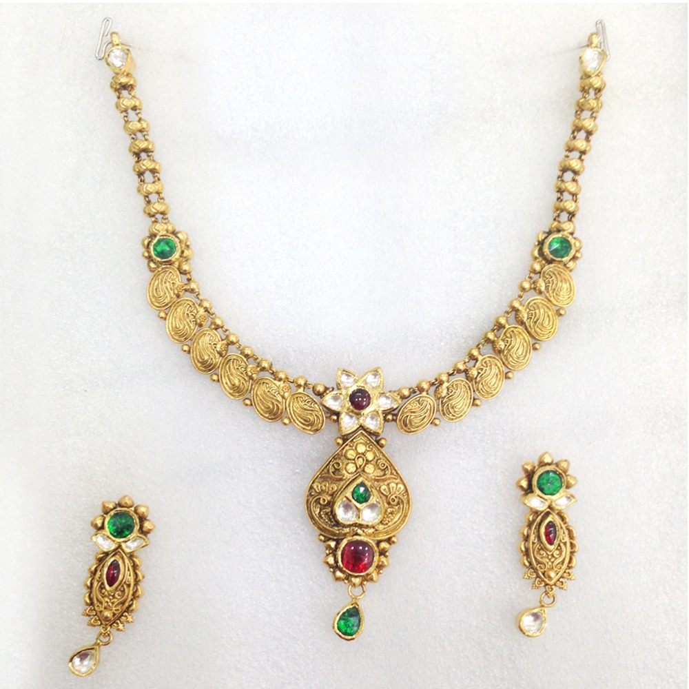 22KT Antique Gold Necklace Set-001