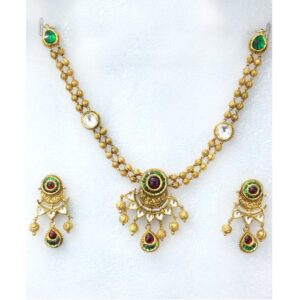 916 Colored Stone Bridal Gold Necklace Set-004