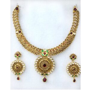 22KT Antique Gold Choker Necklace Set-009