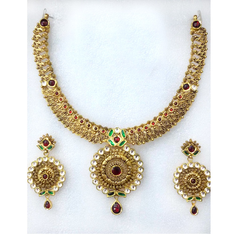 22KT Antique Gold Choker Necklace Set-009